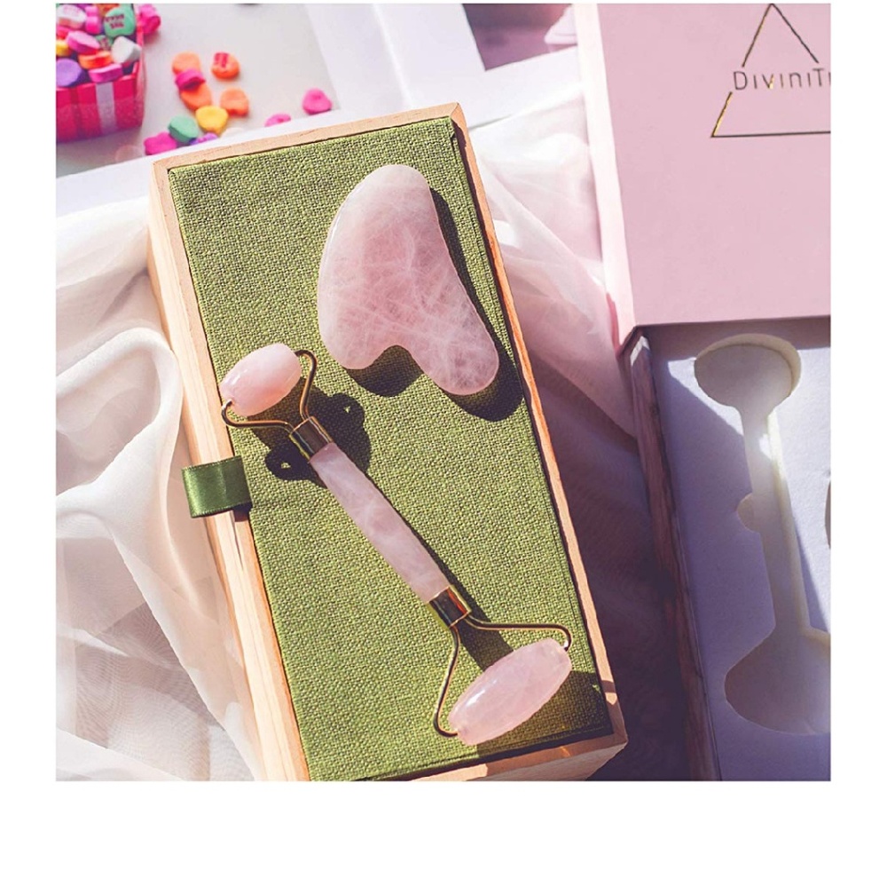 Rose Quartz Roller with Gua Sha